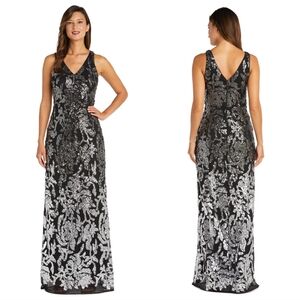 R&M Richards Ombre Sequin Formal Dress Black Silver Size 6